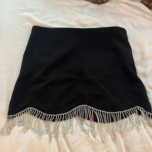 rhinestone fringe black skirt